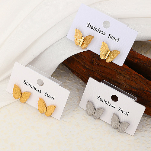 1 Pair IG Style Elegant Sweet Butterfly Plating Stainless Steel  18K Gold Plated Ear Studs