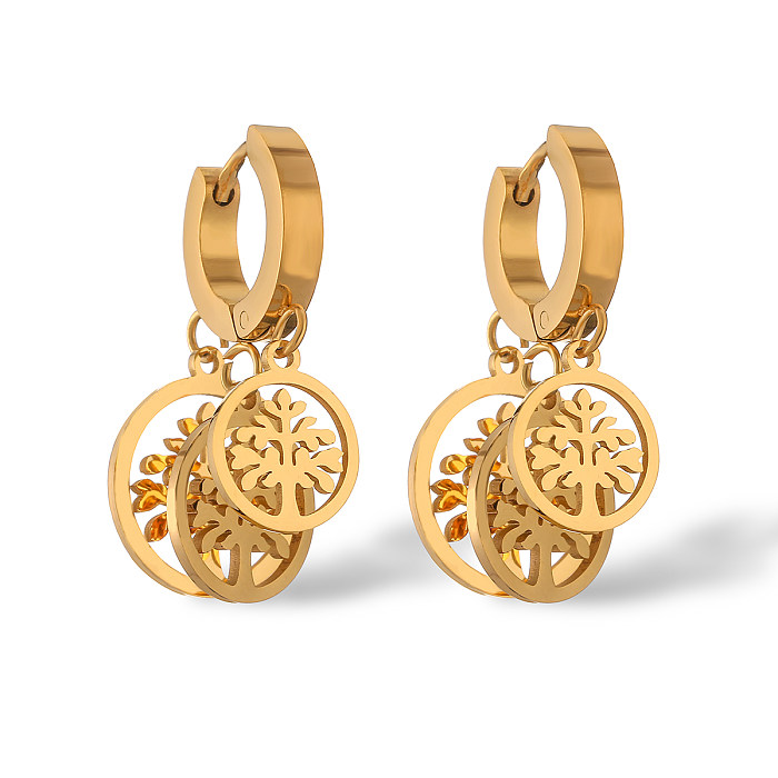 1 Pair IG Style Simple Style Leaf Tree Plating Hollow Out Inlay Stainless Steel Zircon 18K Gold Plated Drop Earrings