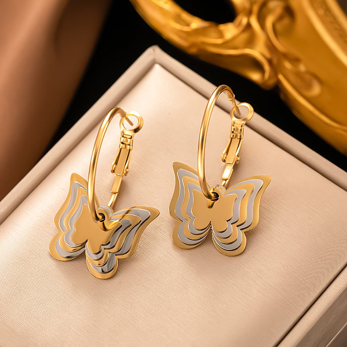 1 Paar Ohrringe im IG-Stil mit Dreieck-Stern-Schmetterlingsbeschichtung aus Edelstahl mit 18-Karat-Vergoldung