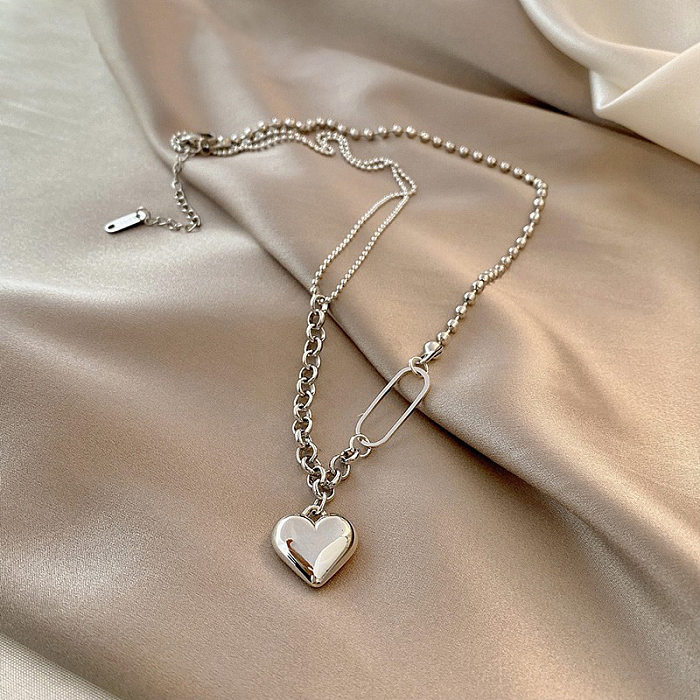 Fashion Letter Heart Shape Stainless Steel Inlay Zircon Pendant Necklace 1 Piece