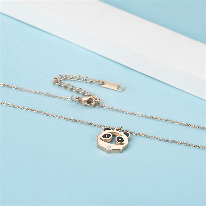 Casual Simple Style Classic Style Panda Stainless Steel  Stainless Steel Polishing Plating Inlay Diamond Rose Gold Plated Pendant Necklace