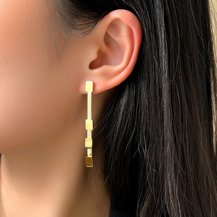 Boucles d'oreilles pendantes plaquées en acier inoxydable, feuille à la mode, 1 paire