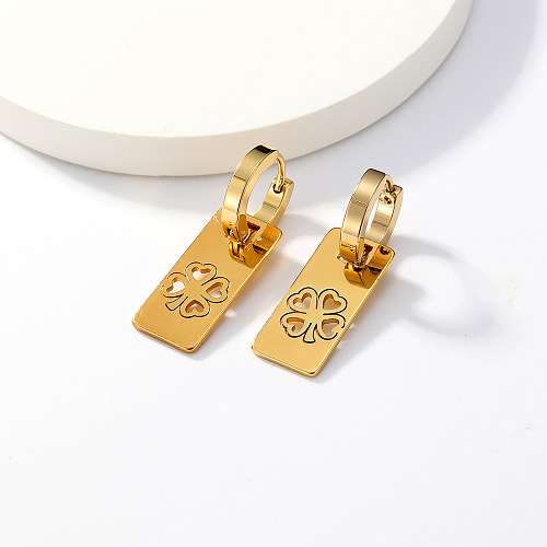 1 Pair Fashion Four Leaf Clover Rectangle Stainless Steel  Plating Hollow Out Drop Earrings