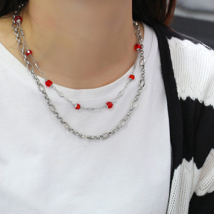 Simple Style Classic Style Geometric Stainless Steel  Glass Double Layer Necklaces In Bulk