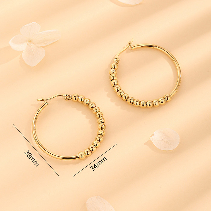 1 Pair Simple Style Round Beaded Polishing Stainless Steel 18K Gold Plated Hoop Earrings