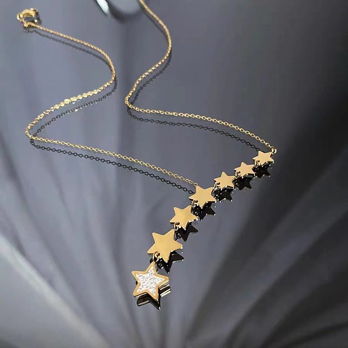 Halskette im klassischen Stil mit Stern-Edelstahlbeschichtung und künstlichen Edelsteinen