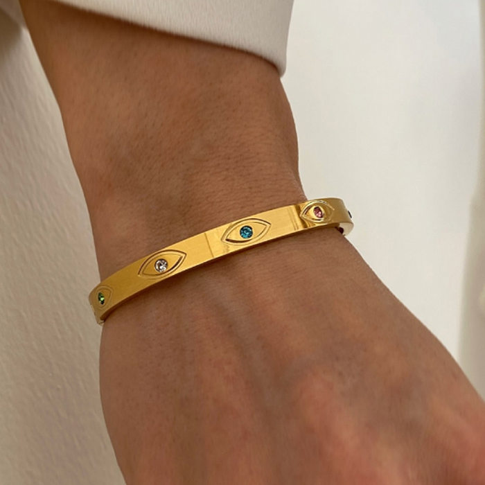 Bracelet en acier inoxydable à œil carré géométrique rétro incrusté de bracelets en acier inoxydable Zircon