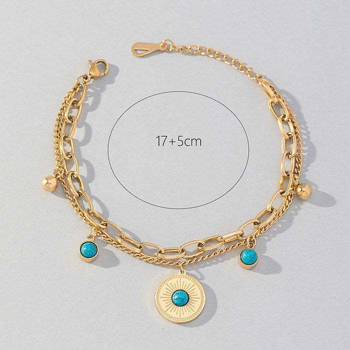 Bracelets turquoise avec incrustation en acier inoxydable à pois ronds de style classique de base