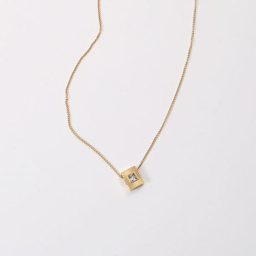 Simple Style Square Stripe Stainless Steel Inlaid Zircon Necklace 1 Piece