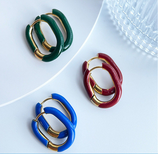 1 Pair Simple Style Classic Style Color Block Plating Stainless Steel Gold Plated Drop Earrings
