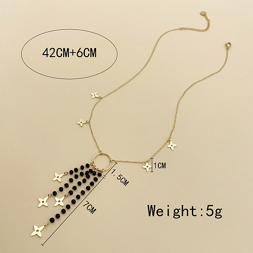 Nordic Style Retro Four Leaf Clover Stainless Steel  Beaded Plating Gold Plated Pendant Necklace