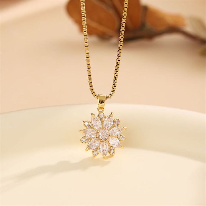 Cute Snowflake Stainless Steel  Stainless Steel Plating Inlay Zircon 18K Gold Plated Pendant Necklace