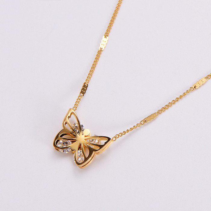 Women'S Fashion Butterfly Stainless Steel  Rhinestone Pendant Necklace Diamond Stainless Steel  Necklaces
