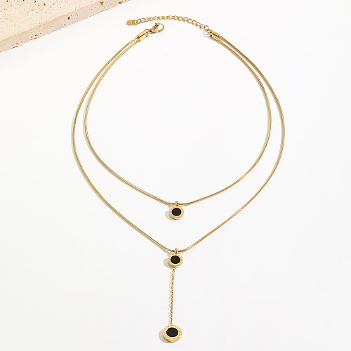 Elegante redondo numerais romanos aço inoxidável polimento chapeamento incrustação acrílico 14k banhado a ouro colares em camadas