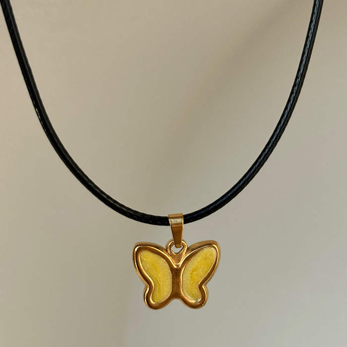 Collier pendentif papillon en acier inoxydable et émail de style classique