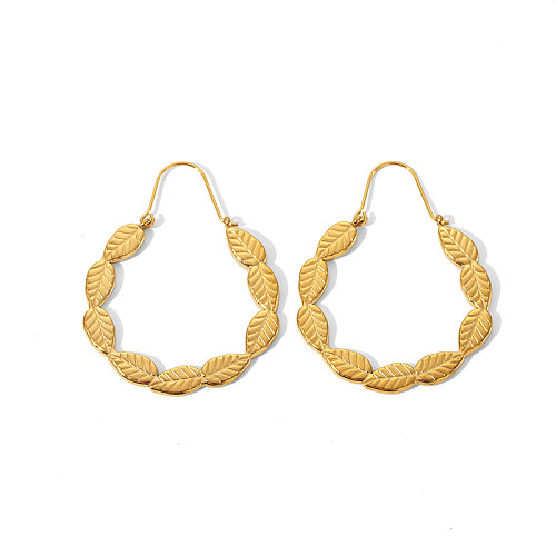 1 Pair Vintage Style Leaves Plating Stainless Steel  18K Gold Plated Drop Earrings