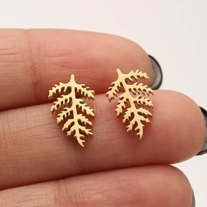 1 Pair Casual Simple Style Leaf Plating Stainless Steel  Ear Studs
