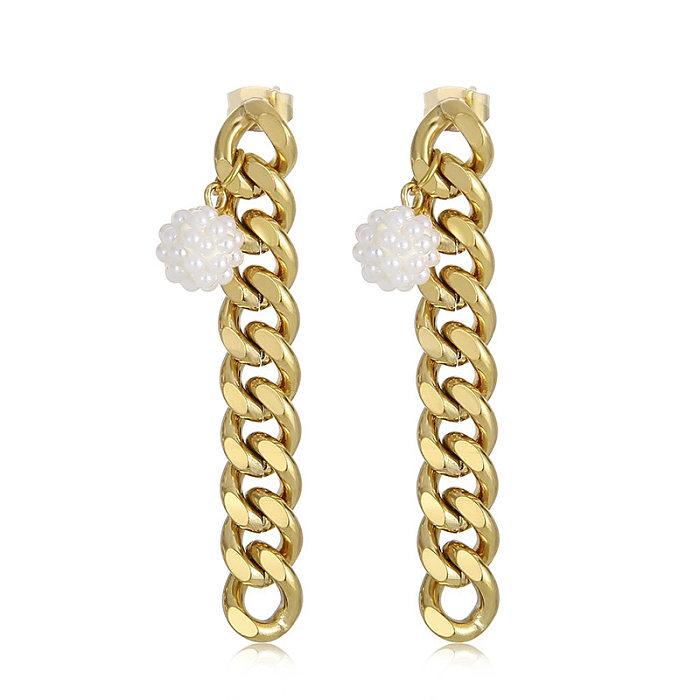 Boucles d'oreilles multicolores en acier inoxydable pour femmes, nouvelle mode, chaîne Simple, longue suspension, perles