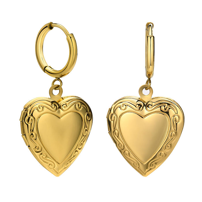 1 Paar elegante, künstlerische Herzform-Ohrringe aus Edelstahl mit 18-Karat-Vergoldung im IG-Stil