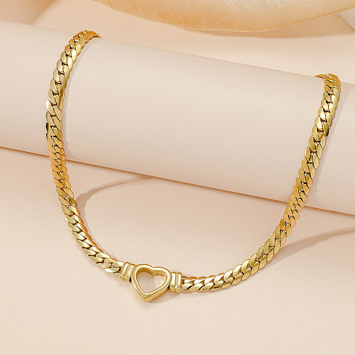 Elegante, luxuriöse, glänzende herzförmige Edelstahl-Halskette mit Polierbeschichtung und 18-Karat-Vergoldung