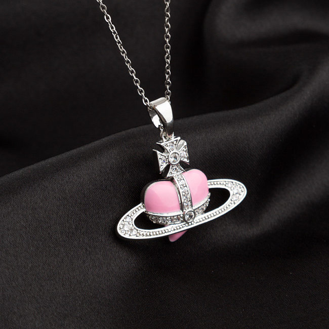 1 Piece Fashion Heart Shape Stainless Steel Irregular Inlay Artificial Gemstones Pendant Necklace
