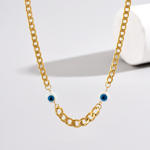 Halskette mit handgefertigten Perlen aus Edelstahl und Kunststoff im ethnischen Stil, 1 Stück