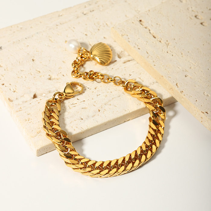 Atacado estilo vintage concha de aço inoxidável pulseiras banhadas a ouro 18K