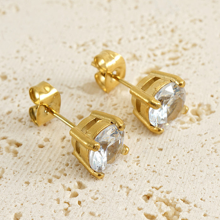 Simple Style Round Stainless Steel  Plating Inlay Zircon Ear Studs 1 Pair