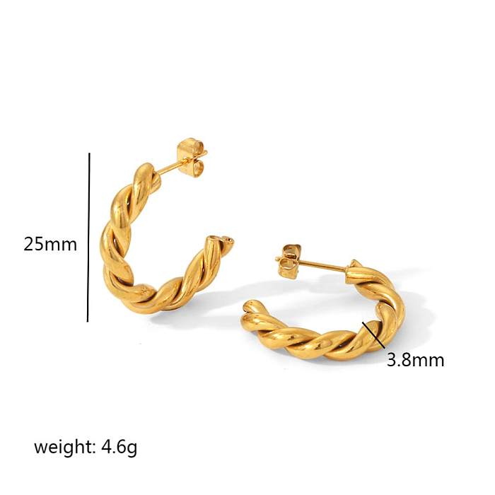 1 Pair C Shape Twist Polishing Plating Stainless Steel  18K Gold Plated Earrings