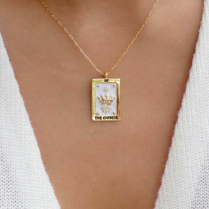 Vintage Style Punk Card Stainless Steel Plating 18K Gold Plated Pendant Necklace