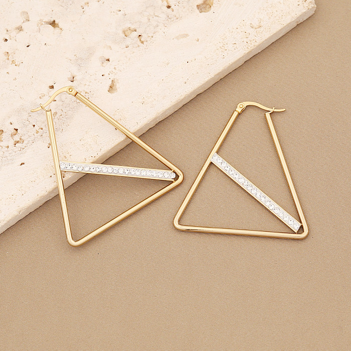 1 paire de boucles d'oreilles en acier inoxydable, Style Simple, Triangle, étoile, cœur, incrustation de diamants