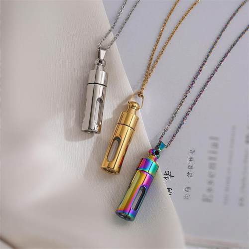 Retro Streetwear Perfume Bottle Stainless Steel  Glass Plating Pendant Necklace