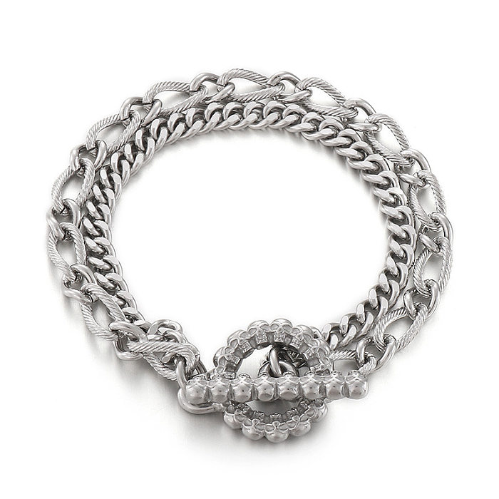 Bracelet Double couche en acier inoxydable, boucle OT, chaîne épaisse, vente en gros de bijoux