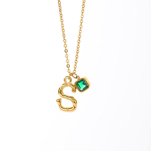 IG Style Simple Style Letter Square Stainless Steel  Plating Inlay Zircon 18K Gold Plated Necklace