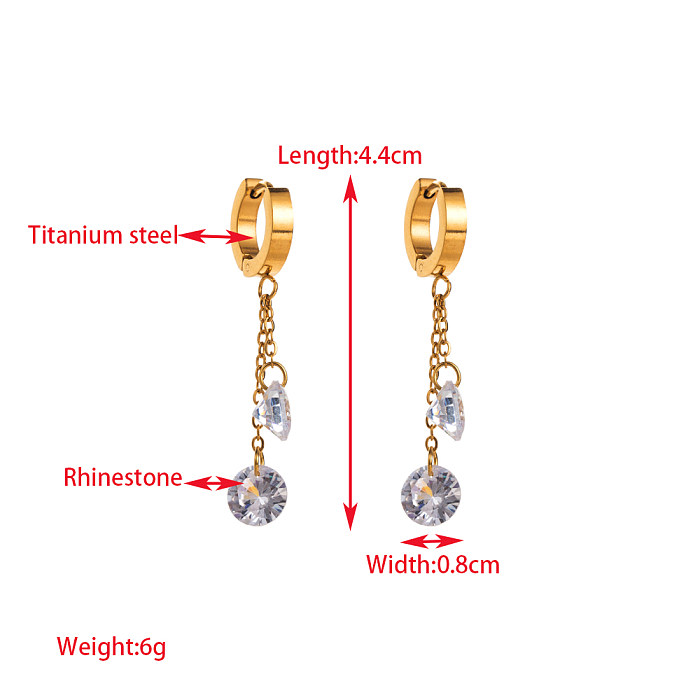 1 Pair Elegant Lady Round Oval Heart Shape Inlay Stainless Steel Rhinestones Gold Plated Drop Earrings