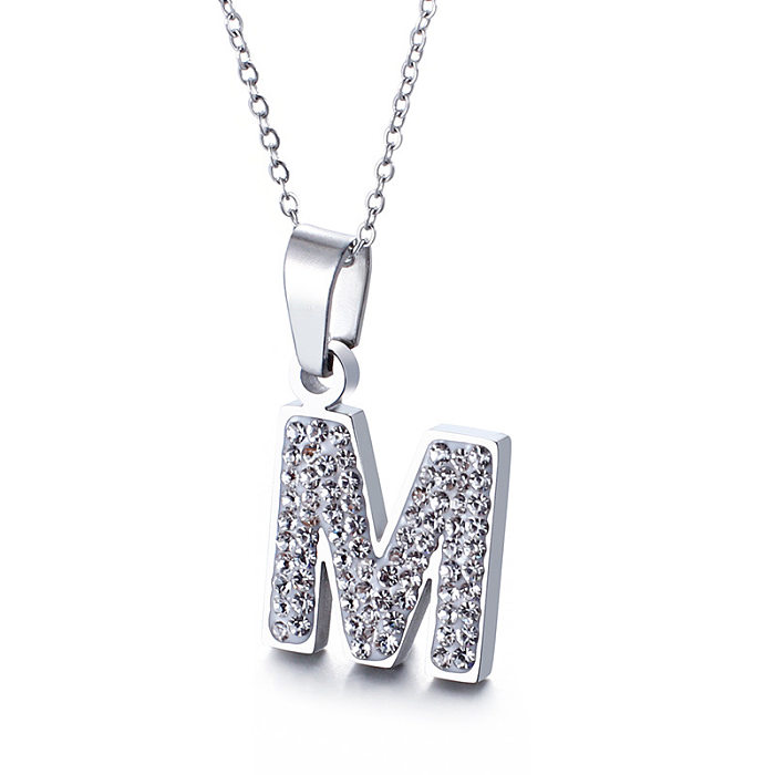 New Full Diamond Female Necklace 26 English Letters Stainless Steel  Necklace Wholesale