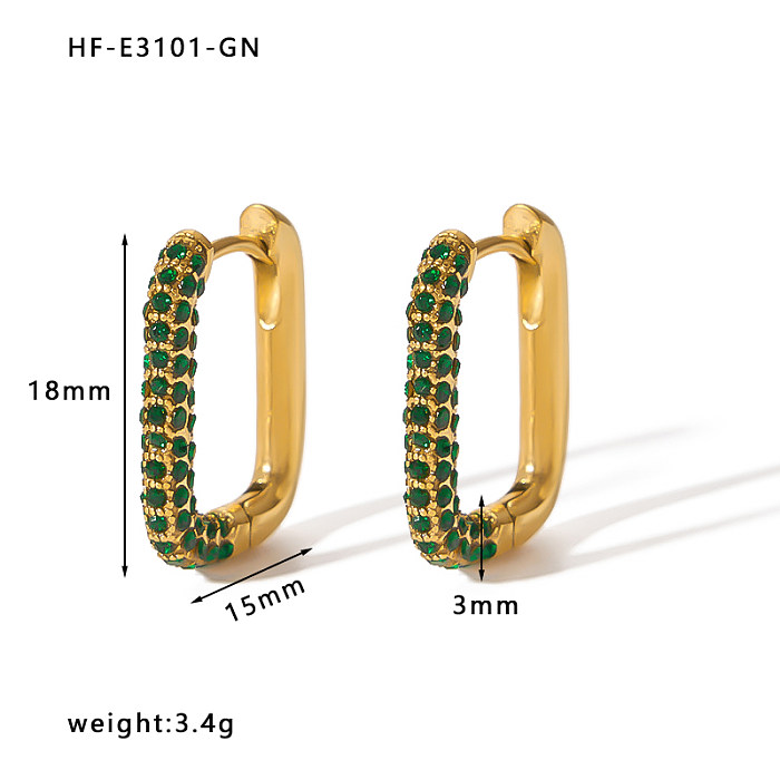 1 Pair Simple Style U Shape Plating Inlay Stainless Steel  Rhinestones 18K Gold Plated Earrings