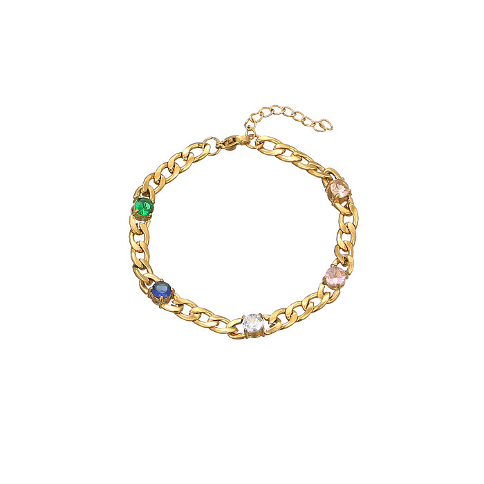 Cute Simple Style Classic Style Round Rectangle Stainless Steel Gold Plated Zircon Bracelets In Bulk