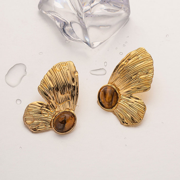 1 Pair Glam Butterfly Stainless Steel  Plating Inlay Artificial Gemstones 18K Gold Plated Ear Studs