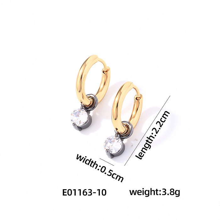 1 Pair Casual Vintage Style Simple Style Round Plating Inlay Stainless Steel  Zircon Drop Earrings