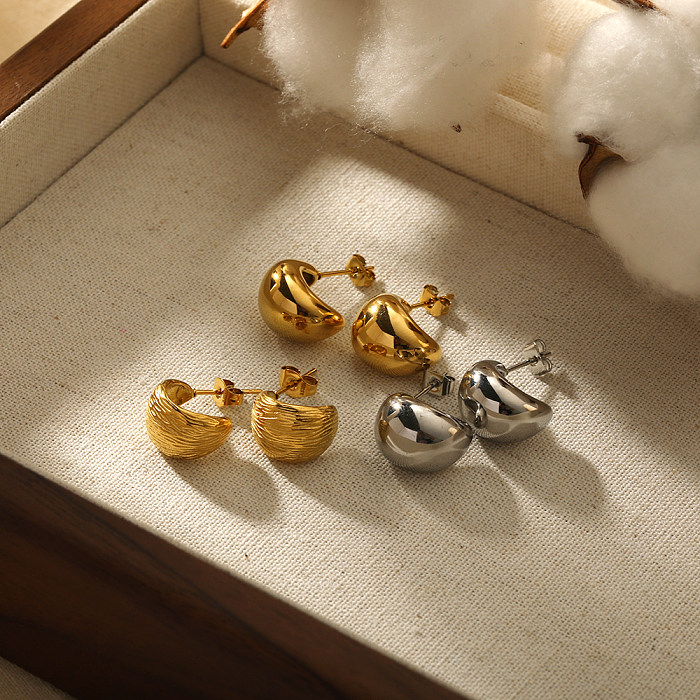 1 par de pinos de orelha banhados a ouro 18K, estilo simples, formato C, forma oval, polimento