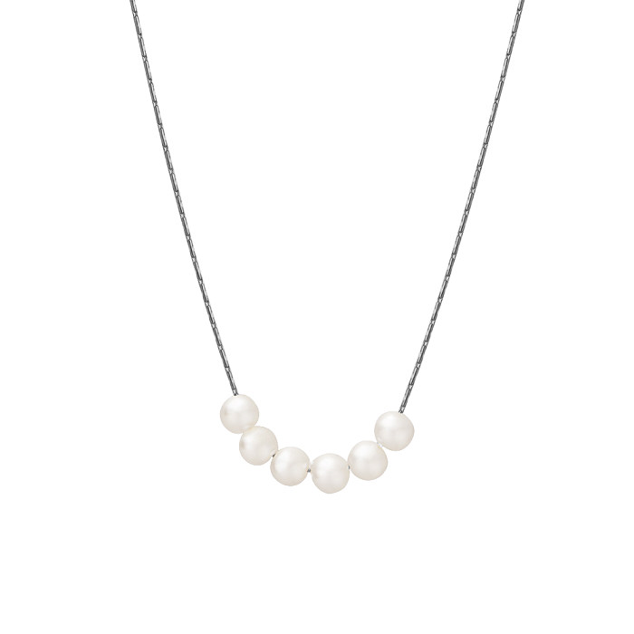 Simple Style Geometric Stainless Steel Inlay Artificial Pearls 18K Gold Plated Necklace