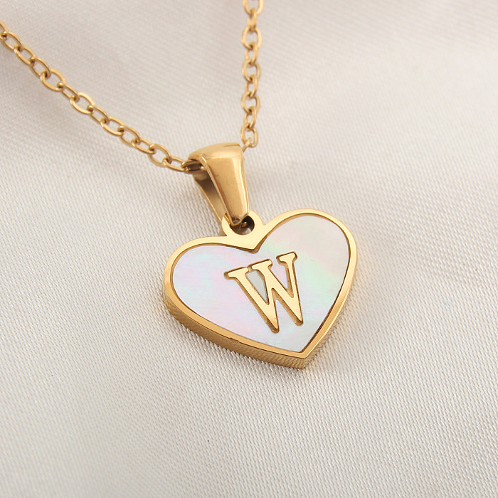 Casual Letter Stainless Steel  Plating Inlay Shell Gold Plated Pendant Necklace
