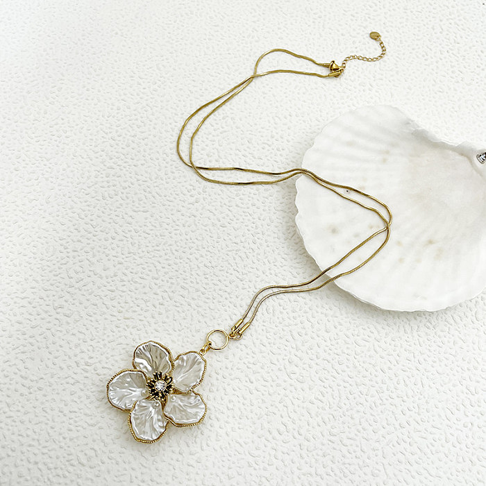 Collier avec pendentif en Zircon plaqué or, décontracté, fleur de trajet doux, en acier inoxydable, en vrac