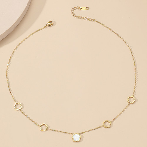 Modern Style Sweet Flower Stainless Steel Polishing Plating Inlay Shell 18K Gold Plated Necklace