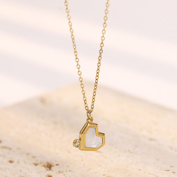 Simple Style Heart Shape Stainless Steel  Plating Inlay Shell Zircon White Gold Plated Gold Plated Pendant Necklace