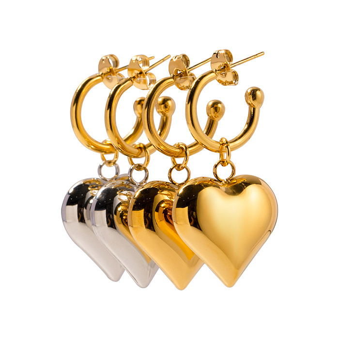 1 par estilo IG estilo simples formato de coração chapeado em aço inoxidável 18K brincos banhados a ouro