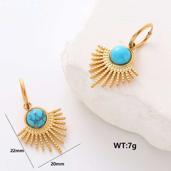 1 Pair Commute Solid Color Plating Inlay Stainless Steel  Turquoise 24K Gold Plated Earrings Ear Studs