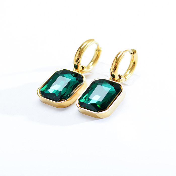 1 Pair Elegant Luxurious Simple Style Square Stamping Inlay Stainless Steel  Zircon Drop Earrings