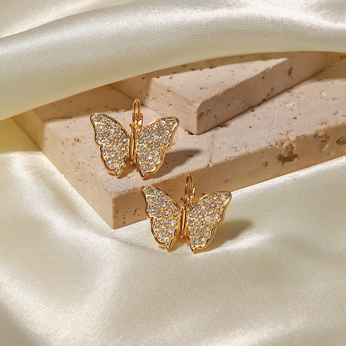 Süße Schmetterlings-Edelstahl-Ohrringe, vergoldete Inlay-Zirkon-Edelstahl-Ohrringe, 1 Paar